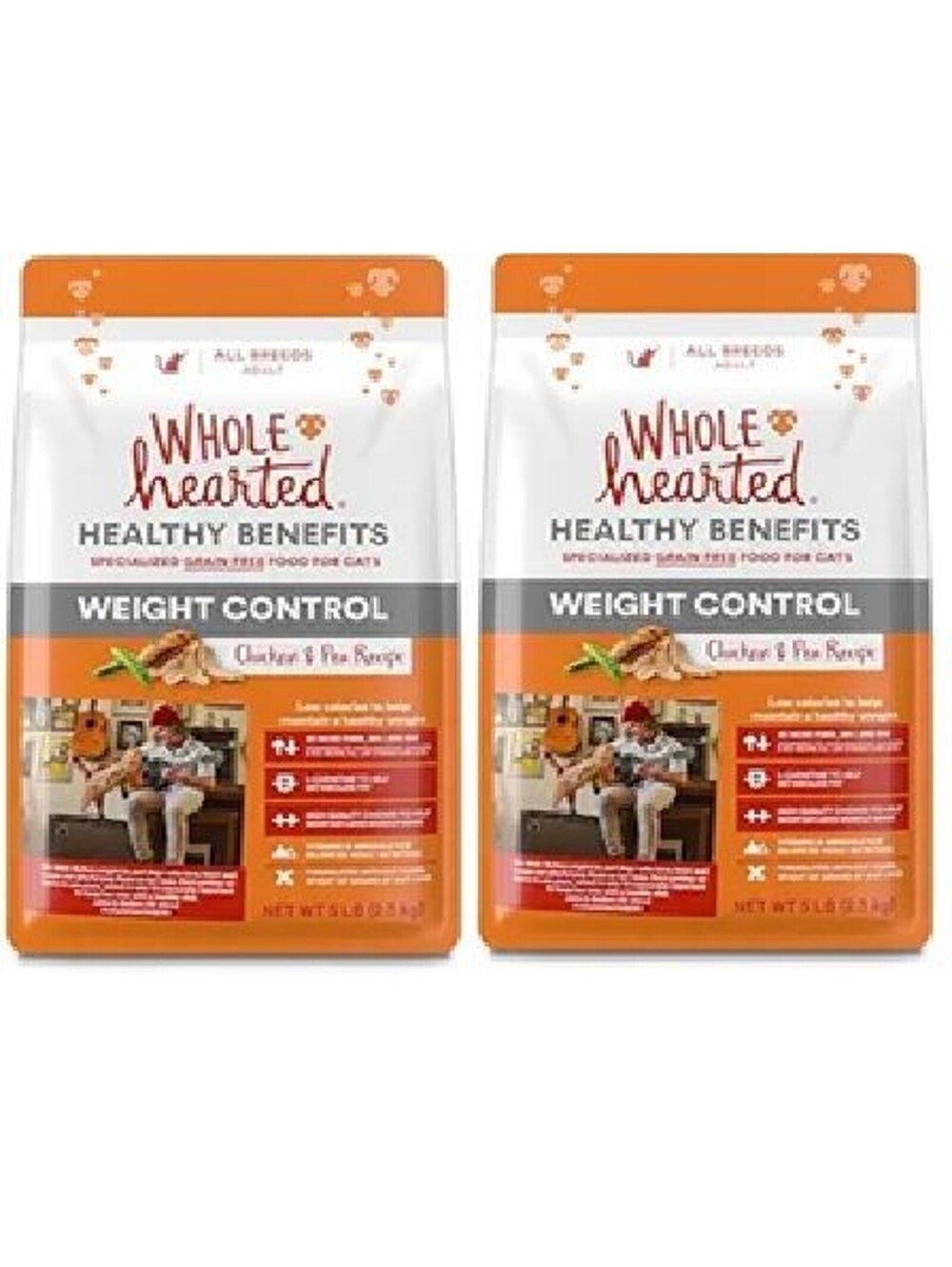 Wholehearted Weight Control Dry Cat Food- 2 of the 5 lb bags